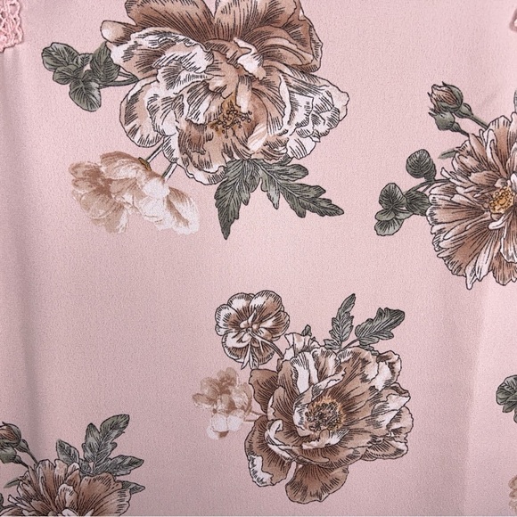 LARGE JUNIORS PINK FLORAL TOP CHARMED LACE ACCENT PASTEL - Picture 9 of 12